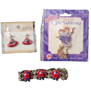Vtg Red Hat Society Women's Red and Purple 3-Pieces Jewelry Set